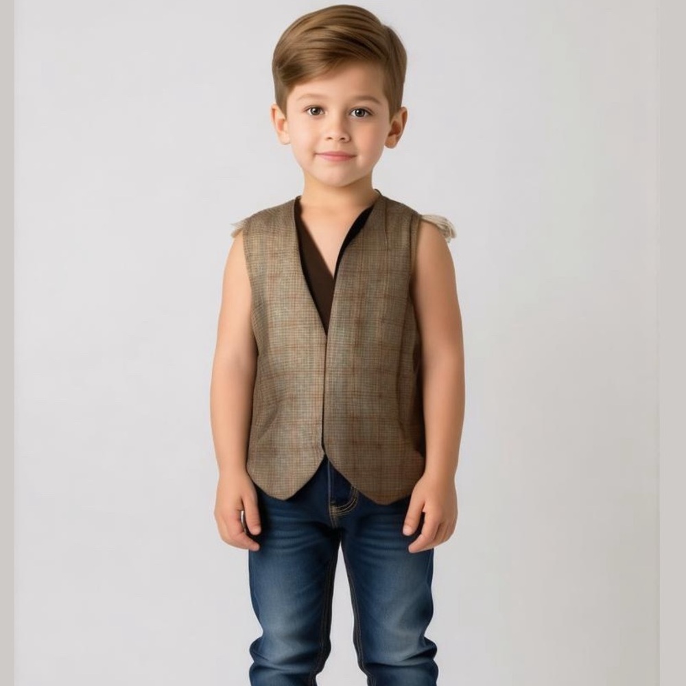 Vintage 1970s Handmade Plaid Cotton Boys Cowboy Vest See Measurements
